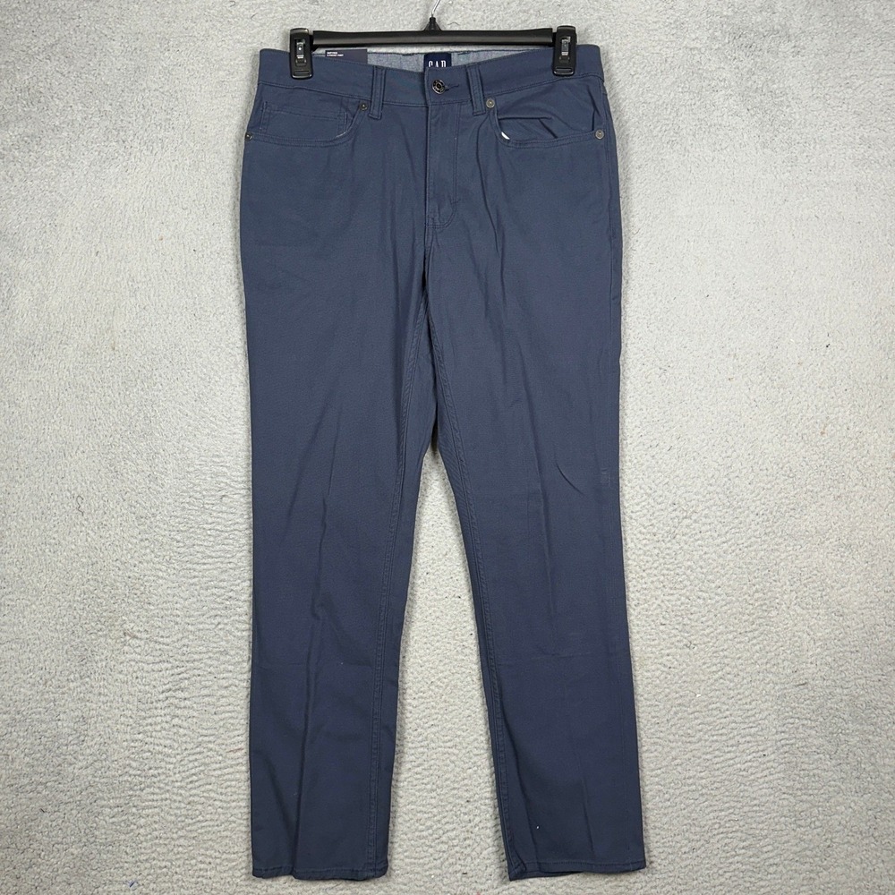 NEW Gap Pants Mens 32X30 Navy Blue Slim Khaki Chinos Stretch 5 Pocket Flat Front